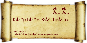 Káplár Kálmán névjegykártya